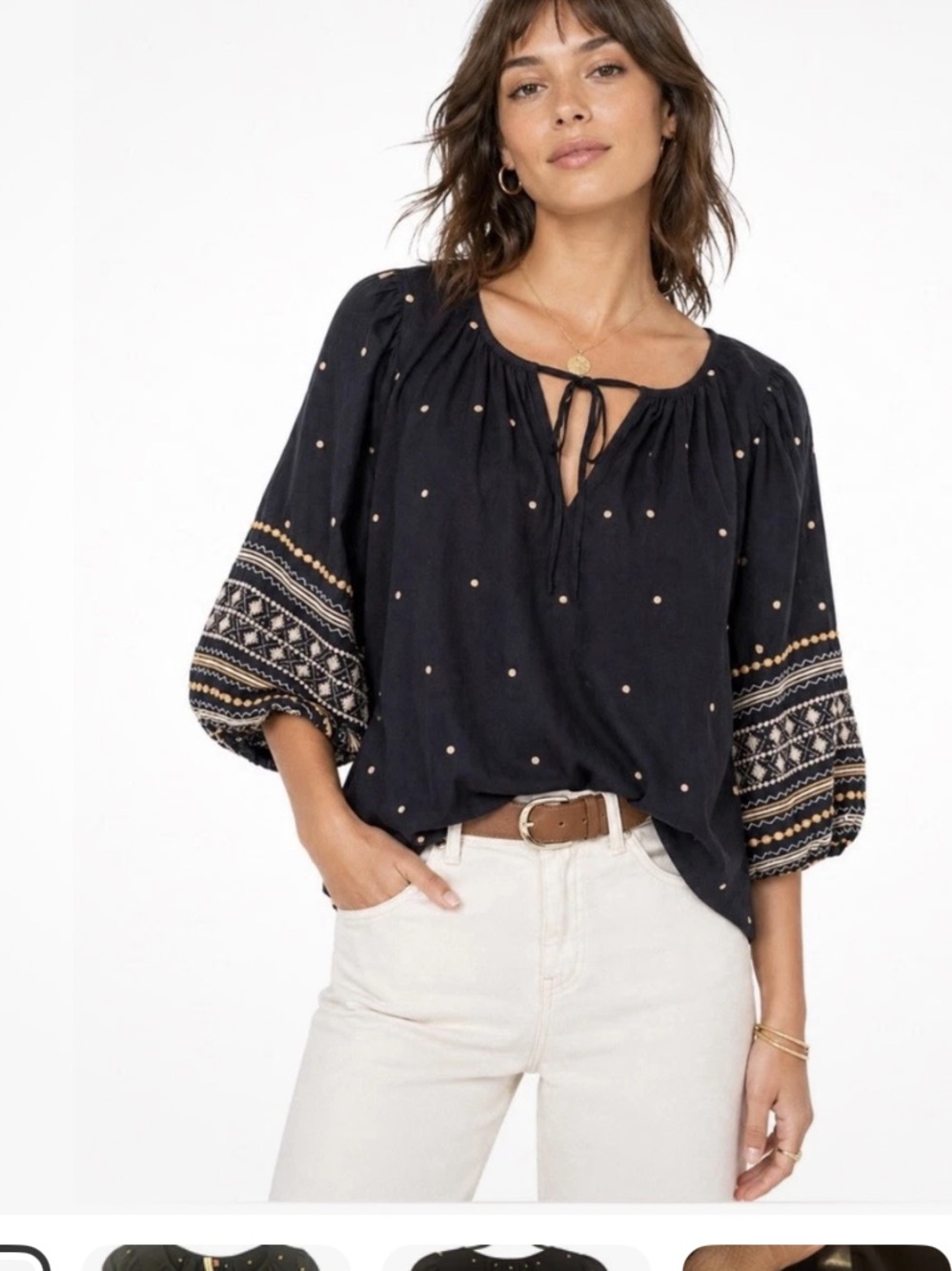 Pilcro Calanthe boho embroidered black blouse